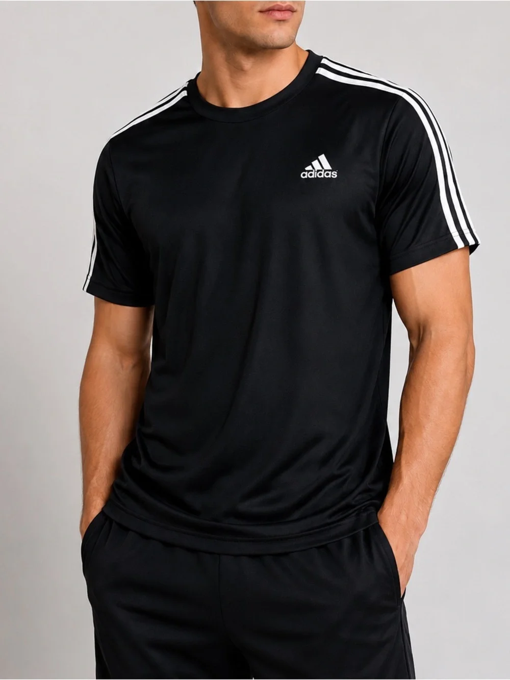 Adidas 3s z Soccer Jersey Side Stripe Round Neck Short Sleeve - Black Medium
